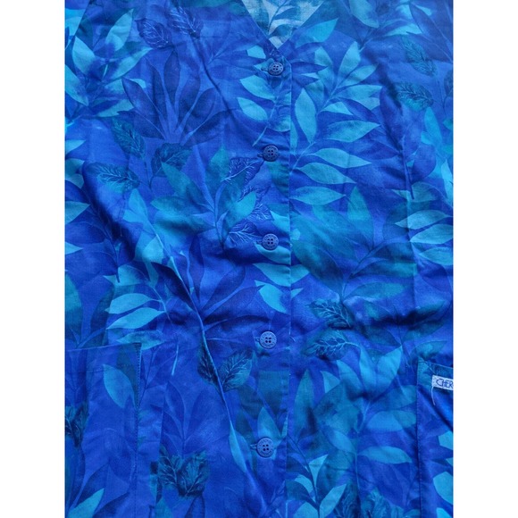Vintage Cherokee Tropica Bluel Floral Button Up Scrub Top Nurse Top New Size XL - Picture 3 of 10